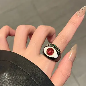 Vintage Colorful Enamel Drip Glaze Faux Ring for Teenager, Uniquely Designed for The Index Finger, Featuring an Exaggerated And Stylish, Without Battery, For Teenager, For Teenager