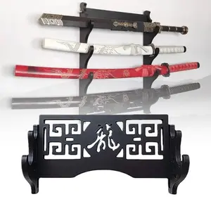 4 Layer Wall Dragon Sword Shelf Support Stand Wooden Holder Wall Mount Schwert Sabre Katana Rack Shotgun Display Organizer Decor