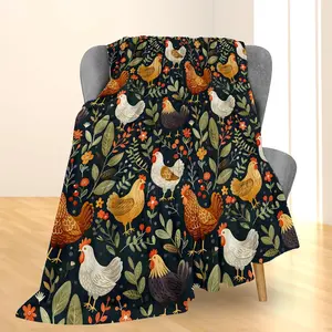 Rustic chicken pattern, flannel material soft and warm blanket for Couch, Bed, Travel, Living Room & Home Decor, a warm gift for adults and children