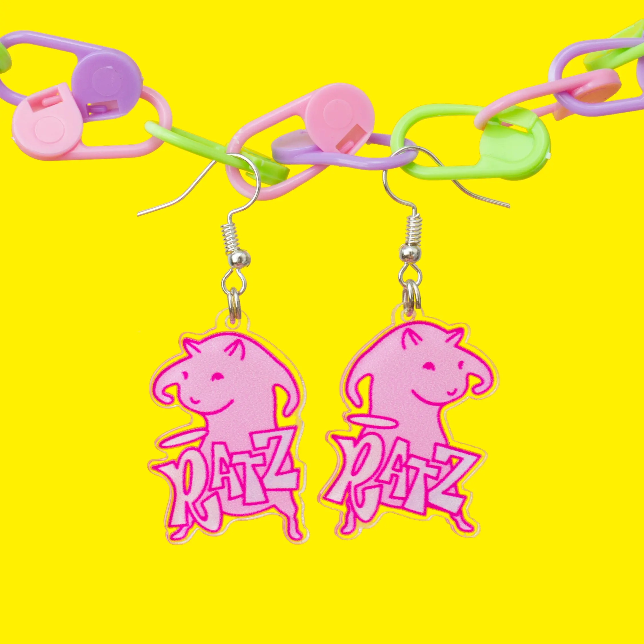 BUNNYBOOP RATZ meme fun earrings, cute acrylic earrings, aesthetic jewelry, unique handmade earrings, kawaii anime earrings, funky and funny halloween clay