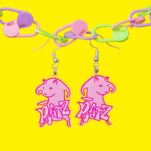 BUNNYBOOP RATZ meme fun earrings, cute acrylic earrings, aesthetic jewelry, unique handmade earrings, kawaii anime earrings, funky and funny halloween clay