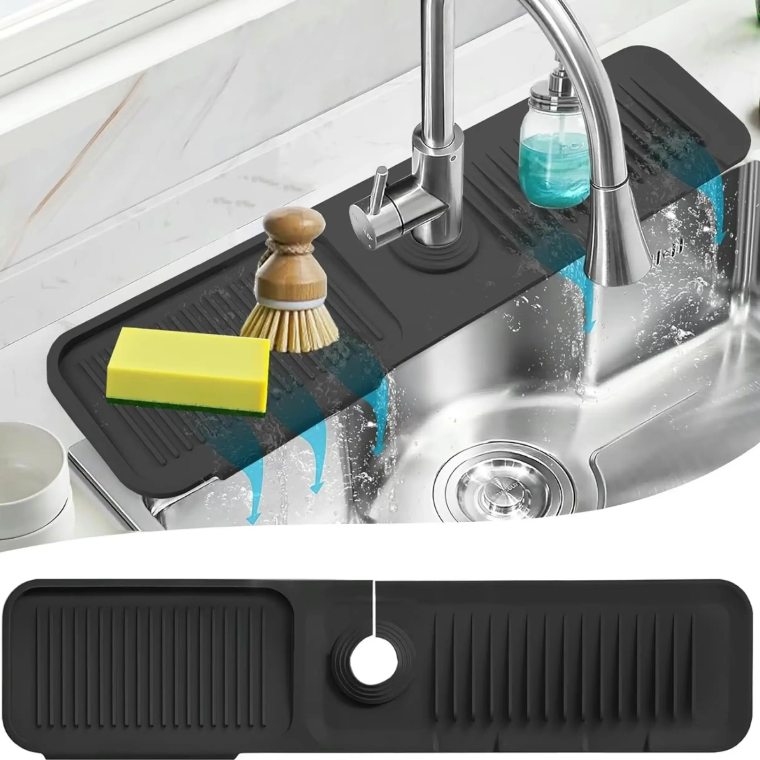 Kitchen Sink Protector Silicone Faucet Mat with Drip Collector Quick Dry Stone Tray for Faucet Handle Upgraded Drainage Mat for Bathroom & Kitchen