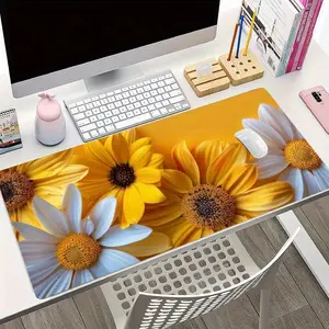 Vibrant Sunflower& Daisy Large Mouse Pad- Non-Slip Rubber Base, Ultra Smooth Surface for Gaming, Office, and Home Desk Decor, with Bonus Keyboard Mat and Anime Mouse Pad, Desk Pad