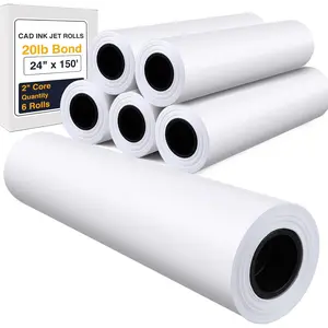 Wide Format Paper,6 Rolls Plotter Paper 24 In x 150 Ft, CAD Bond Rolls,20lb,Bond Paper on 2" Core for CAD Printing on Wide Format Ink Jet Printers