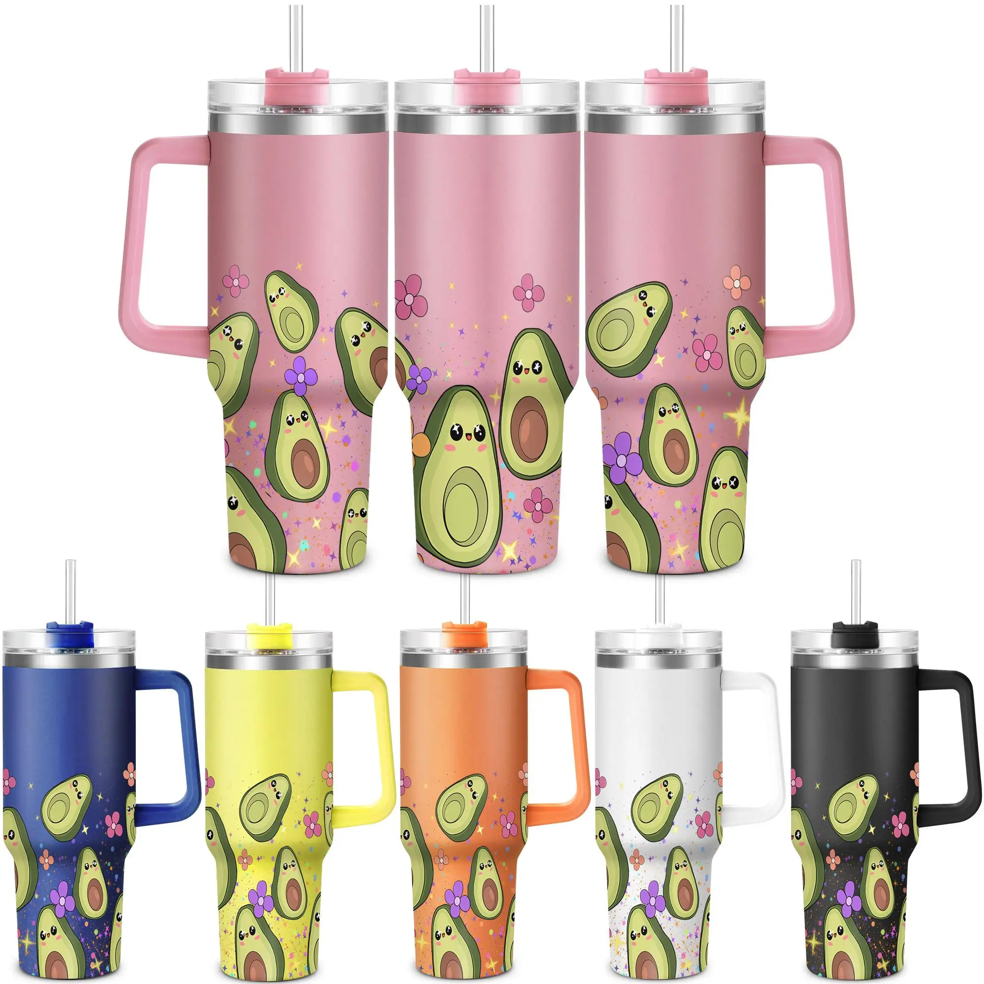 40oz Tumbler with Lid, 1 Count Stainless Steel Water Bottle, Cute Avocado Pattern Water Bottle, Drinking Cup for Home Office School, Drinkware
