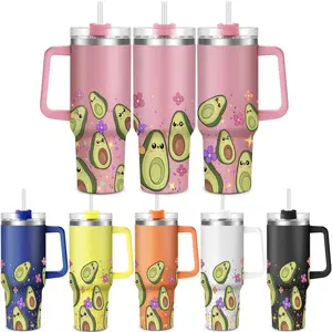 40oz Tumbler with Lid, 1 Count Stainless Steel Water Bottle, Cute Avocado Pattern Water Bottle, Drinking Cup for Home Office School, Drinkware