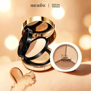 【L】SHESHINE NOVO-Perfecto para el Clima de México! Paleta Correctora de 3 Colores+ Cushion BB + Polvo Compacto 2-en-1 Base de Maquillaje Extracto de Centella asiática