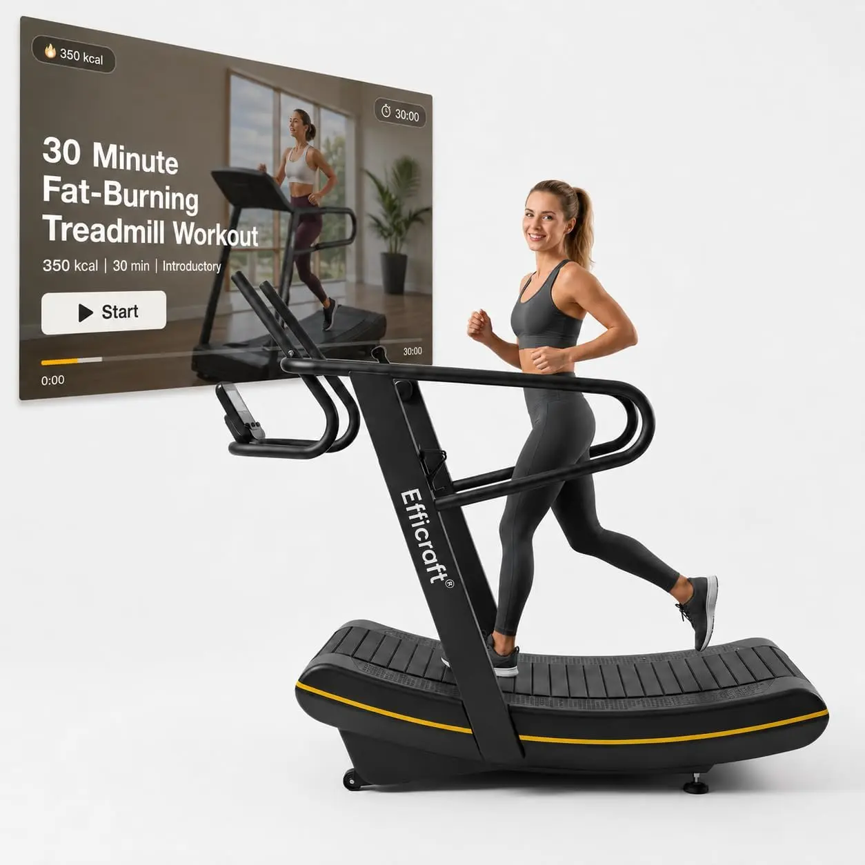Curved Manual Treadmill - 8-Level Resistance Adjustment & LCD Display, Non-Electric Fitness Equipment for Home/Gym, Cardio & Anaerobic Training