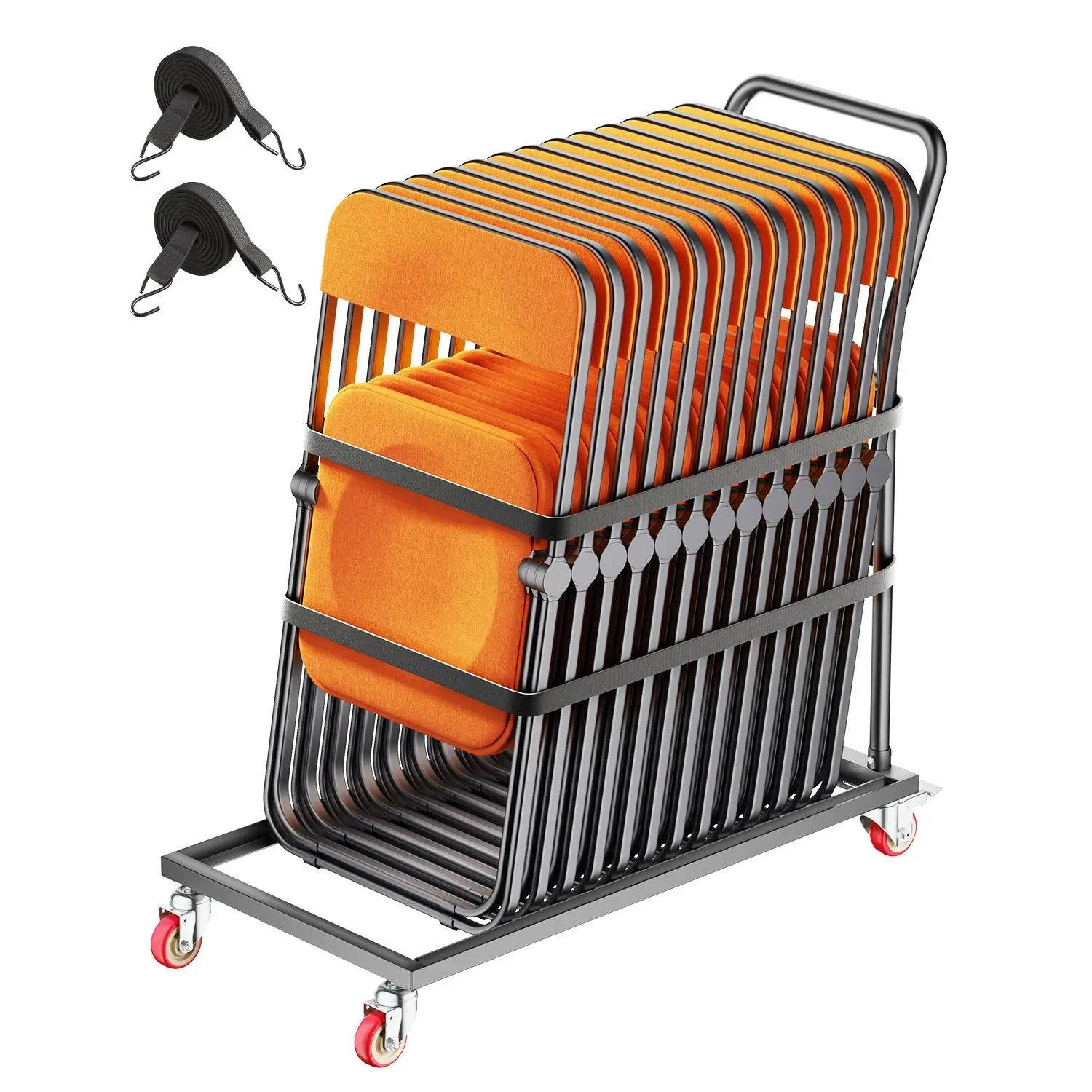 【Summerfinds】VEVOR Folding Chair Rack, 300 LBS Capacity, L-shape Vertical Placement Chair Cart for 25 Chairs, Heavy-duty Metal Chair Storage Dolly with Rubber Wheels, Multi-Function Chair Holder, Matte Black