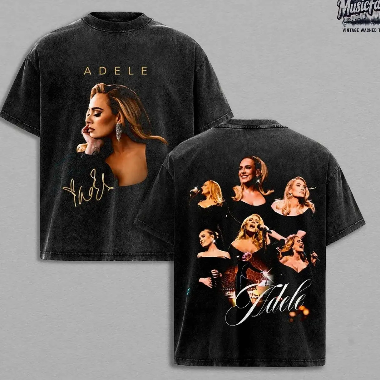 Adele Vintage Washed Oversized T-Shirt, Signature Portrait Graphic Tee, Double Sided Heavyweight Cotton Acid Wash Soul Pop Music Shirt, Retro Concert Aesthetic Streetwear, Unisex Adele Fan Merch Gift Tee IB8