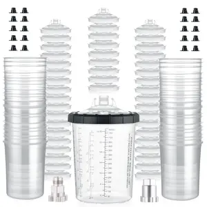 AEROPRO Tools Disposable Paint Cups Liners and Lid System, 50 Pack 28 Ounce (800ml) Kit for Spray Gun-50 Cup Liners, 50 Lids with Strainer, 1 Hard Cup with Retainer Ring, 20 Plugs, 2 Cup Adapters tiktokshopspringglowup work