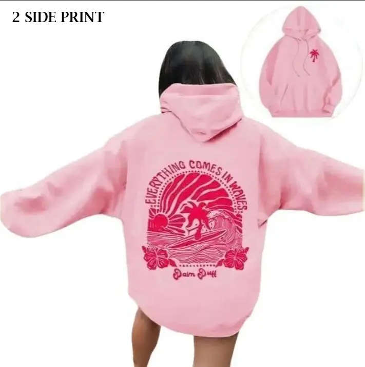 FUELEGO Pink Palm Print Hoodie for Girls 2 Side – Preppy Aesthetic  Puff T-Shirt Sweatshirt Hoodie, Gift For Her