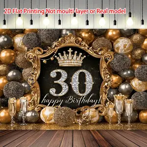 2D Flat, 1pc 1 30th Birthday Party Decorations - Luxury Elegant Golden & Black Number 30 Backdrop, Banner Suitable for Home, Wedding, Birthday Party Decorations, Room Decor & Party Backdrop, 2D Flat