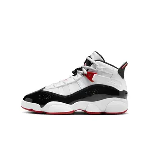 AIR JORDAN Air Jordan 6 Rings - Boy's Grade School Sneakers, Black and White Color Scheme, Red Detail, Comfortable Fit