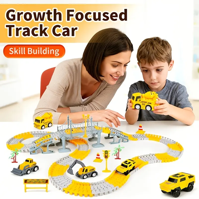 TongLi ETC DIY Electric Construction Track Toy, Bendable Flexible Tracks & Multi-Layer Tunnel, Multiple Engineering Cars, Customizable Routes, Safe Durable Material, Boost Logic & Spatial Building Skills