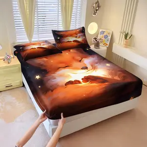 Dreamy and healing little fox-themed fitted sheet set,Includes 1 Fitted Sheet & 2 Pillowcases without Filler,Warm and soft light effect,Gentle and dreamy feel,Warm and anti-pilling,Suitable for all seasons.