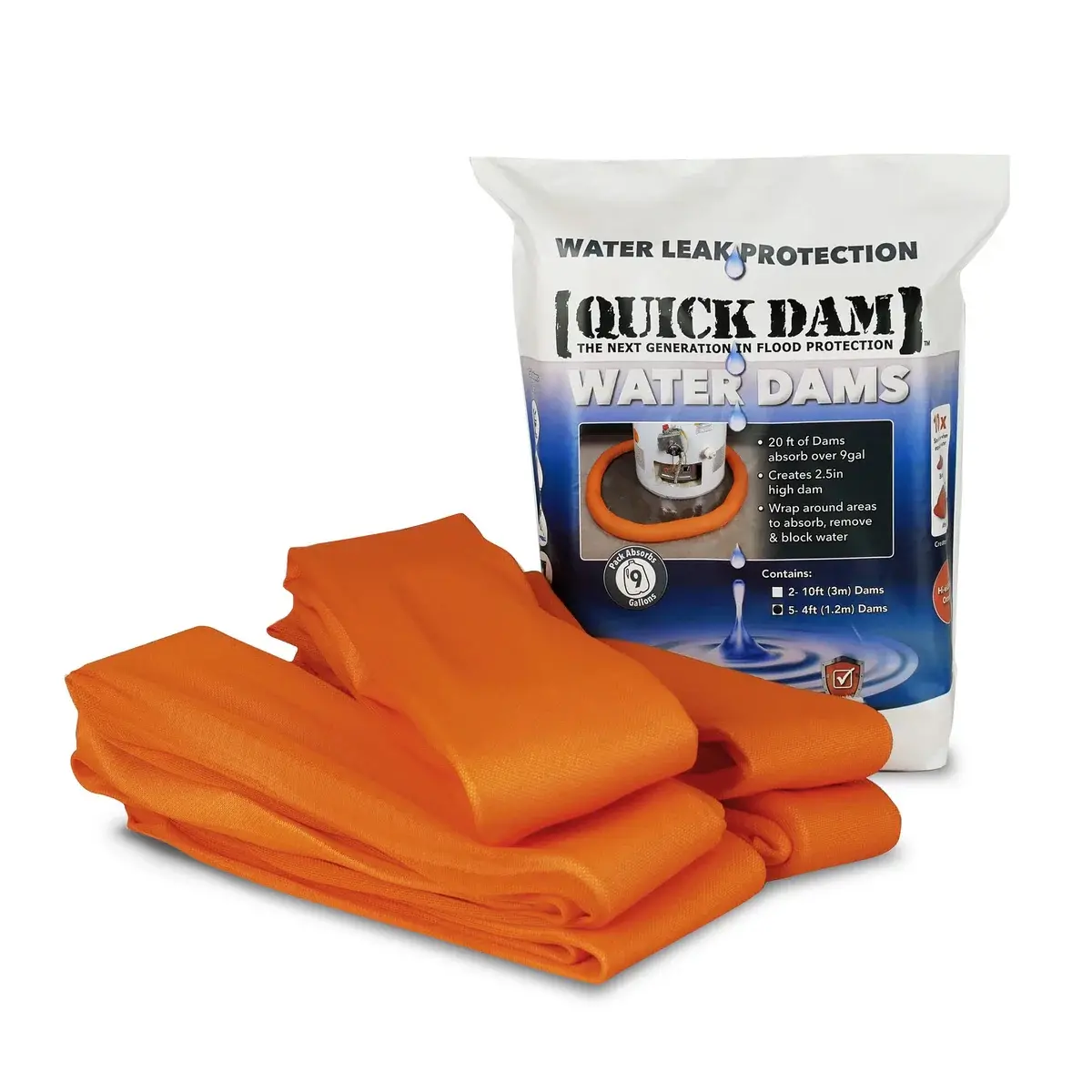 Quick Dam Water Dams Orange for Indoor Water Control Absorbs 1.85 Gallons Prevents Leaks and Spills Ideal for Condensation Build Up and Floor Clean Up