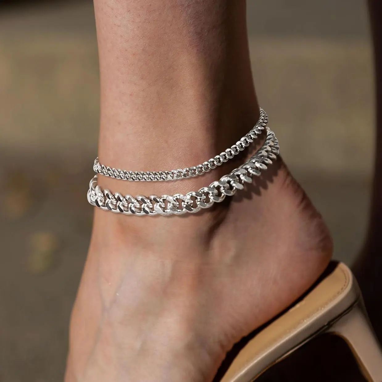 Layered Silver Anklets-04