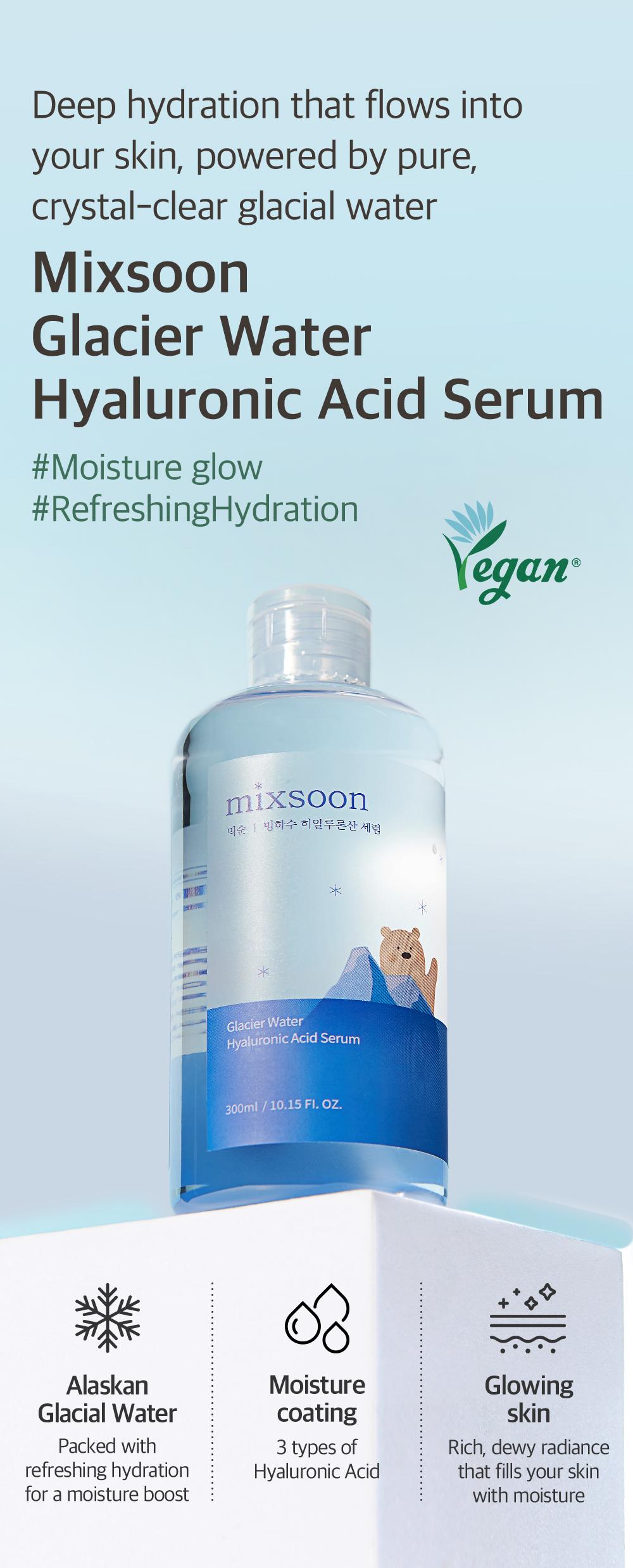 [mixsoon Official Shop] Glacier Water Hyaluronic Acid Serum 3.38 fl.oz / 100ml - Non-greasy Hydration Booster,  Korean Facial Serum for Glass Skin