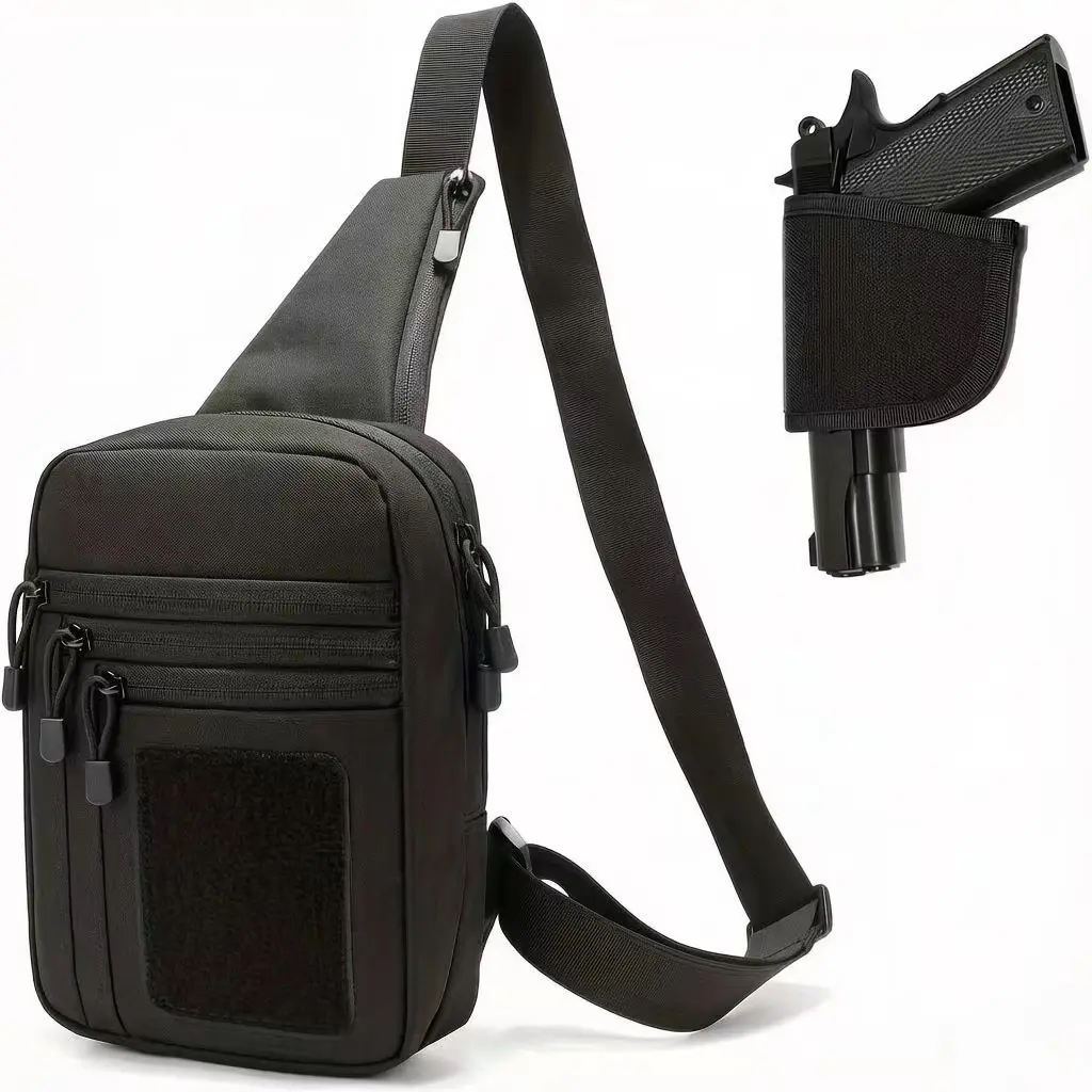 Tactical Outdoor Shoulder Bag Concealed Carry Sling Bag with Holster - Tactical Crossbody Chest Bag for Men, Quick Access EDC Gun Bag, Fits All Handguns, Multi-Pocket CCW Sling Pack for Everyday Carry & Travel