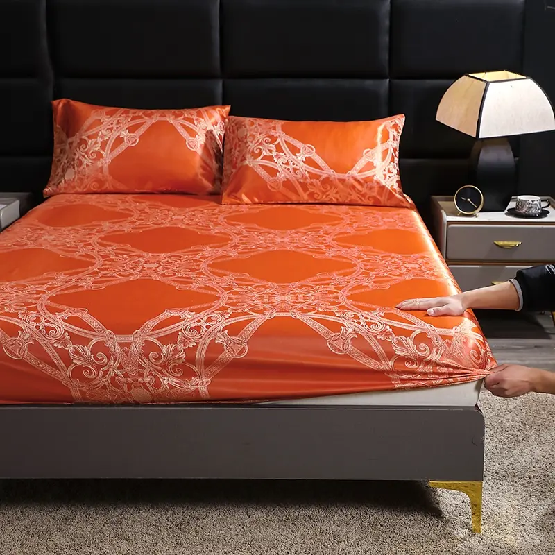 Embroidered Satin Bed Sheet Set, Silky Bedding Sheets, Bedsheets, Bedsheet Sets, Embroidery Bedding, Multiple Colors & Patterns Available, Cool Comfort Breathable, Ideal for Bedroom, Guest Room, Hotel, Dorm Decor
