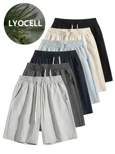 Men’s linen casual shorts featuring an elastic drawstring waistband, a loose fit, side pockets, suitable for everyday commuting and home wear in summer.
