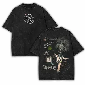 Life is Strange Game Oversized Washed Cotton Vintage Streetwear T-Shirt 2-Sided Printed Unisex Graphic Soft Casual Tee for Men Q