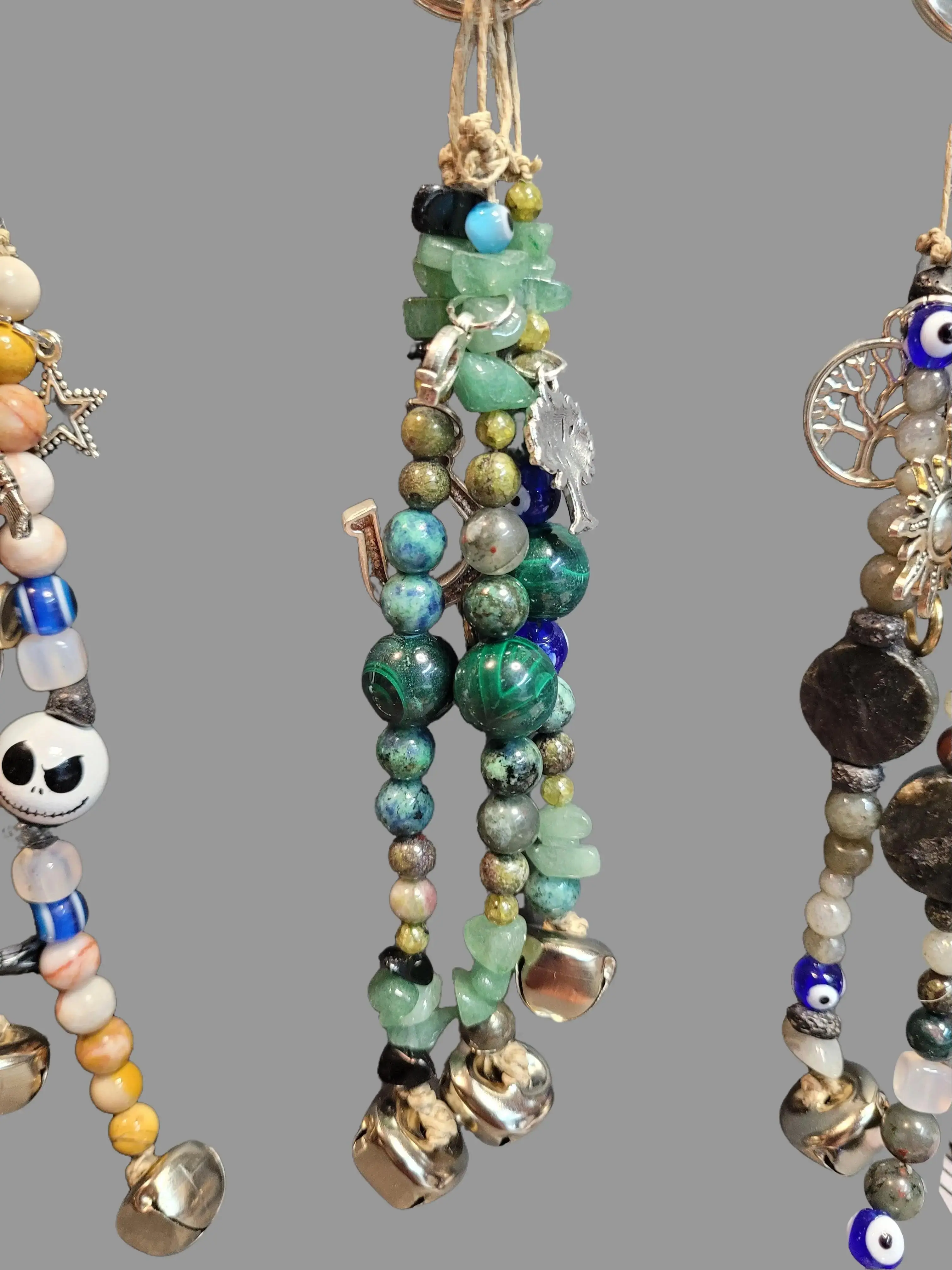 Witchy Charm Bell Keychains - Handmade - Natural Crystal Bead Keychains