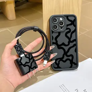 6 Piece Set Fashion Art Minimalist Phone Case Pattern, Charger Head Cover, Cable Protector, Storage Rope, Data Line Protection