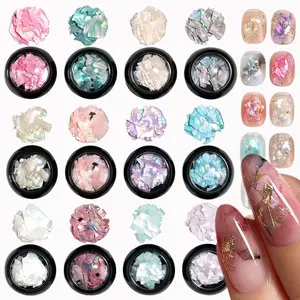 12 Pcs Natural Abalone Shell Flakes Nail Art Set, Iridescent Mermaid Shell Chips for DIY Manicure, 3D Nail Decoration