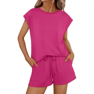 Women's 2-Piece Lounge Set - Sleeveless Cap Sleeve Top & Drawstring Pocket Shorts