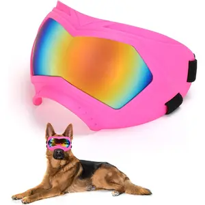 Adjustable Dog Goggles Pet Sunglasses with Adjustable Strap Windproof Dustproof UV Proof for Medium Large Dogs Swimming Skating (Pink-Colorful)