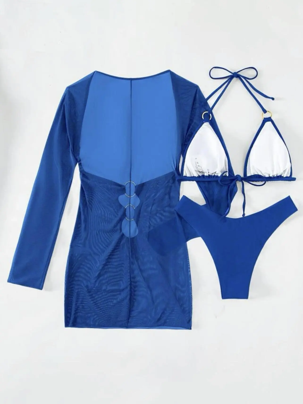 Women's 2026 Fashionable 3-Piece Halter Ring Link Print Triangle Bikini Swimsuit - Women's Bathing Suits, Beachwear Underwear Set