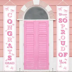 1Set Pink Graduation Party Decorations 2026 Bow Gongrats Grad Banner Pink Class of 2026 Congrats Grad Porch Signs Hanging Banner for College Senior High School Girl Graduation