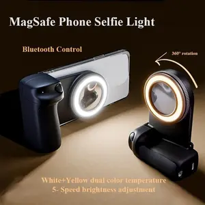 Magnetic Selfie Stick for Smartphone, Non-Slip Handle, Rechargeable Light, Bluetooth-compatible Remote, Anti-Shake Phone Stand, Vlog/camera Stabilizer, Portable Selfie Accessory