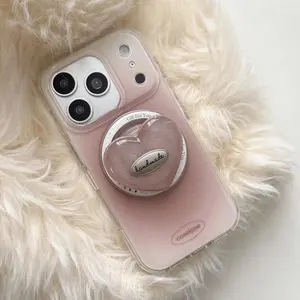 Korean INS blooming brown love with magsafe holder phone case for 14 15 16 17ProMax 17 protective cover fashion sweet phone case
