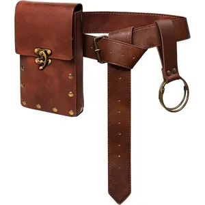 *Z-BT2  Renaissance Belt Pouch Waist Bag Fanny Pack, Steampunk Phone Holder Medieval Leather Skirt Hike Costume Accessories