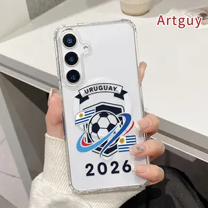 Uruguay Football 2026 Pattern Magnetic Phone Case for  Samsung Galaxy S26 S23 Ultra S24 Plus FE S25 S22+ Anti-Yellowing Shockproof Lightweight Transparent Acrylic Large Hole Soft Cover Supports Wireless Charging