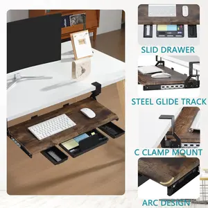 ETHU Under Desk Keyboard Tray with C-Clamp – Slide-Out Ergonomic Keyboard & Mouse Platform for Home or Office