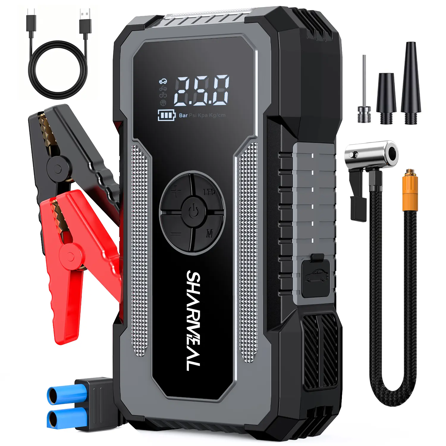 Portable Car Jump Starter with Air Compressor 4000A Peak 12V Battery Jump Starter 150PSI Tire Inflator for Camping and Outdoor Use Automotive Car Accessory