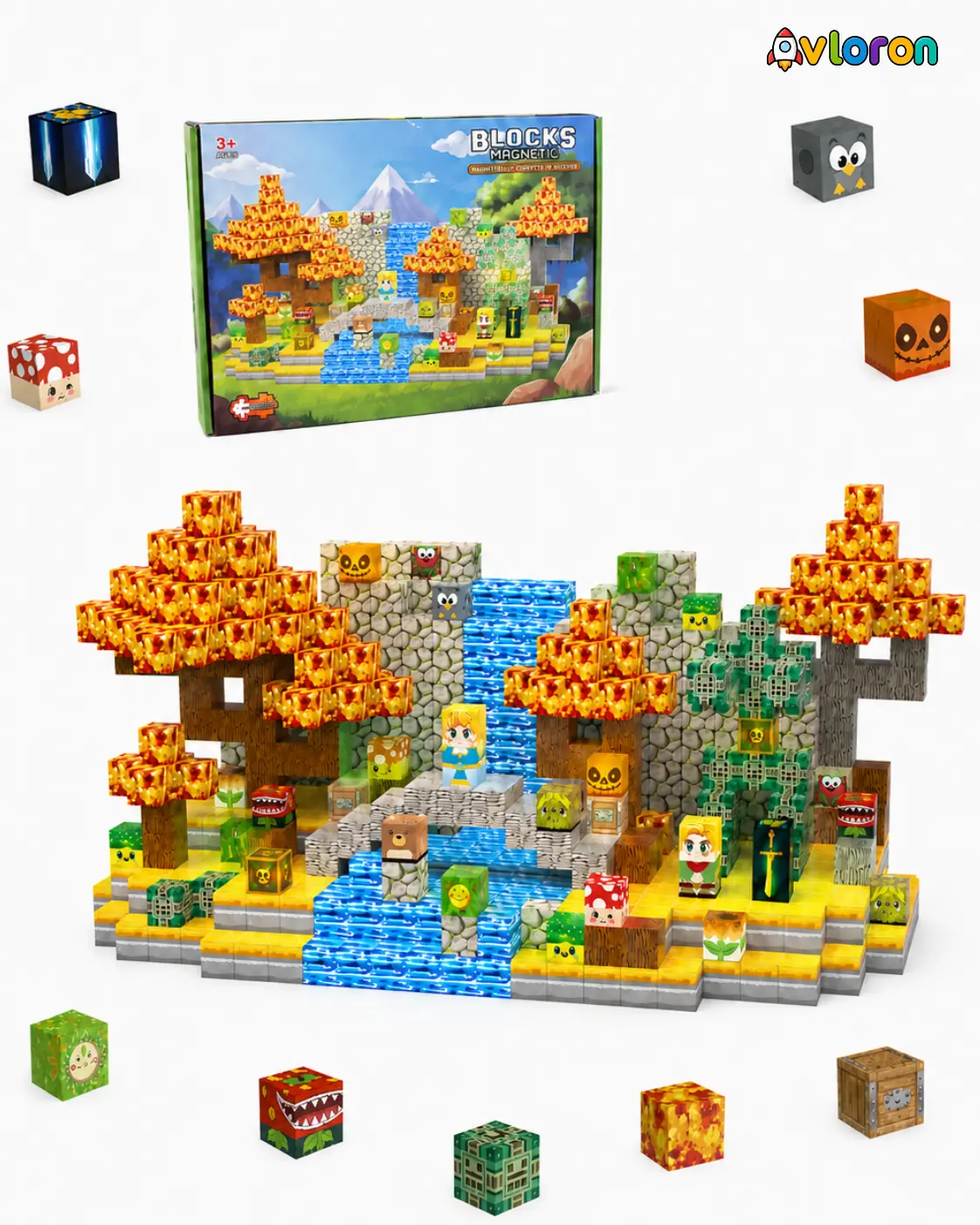Avloron Fantasy-Themed Plastic Magnetic Blocks 200PCS Warrior and Princess Series - Light-Up Magnetic Tiles, STEM Building Toy for Kids Ages 3+, Boosts Creativity, Problem-Solving Abilities, Spatial Thinking, Fine Motor Skills, Perfect Gift for Kids