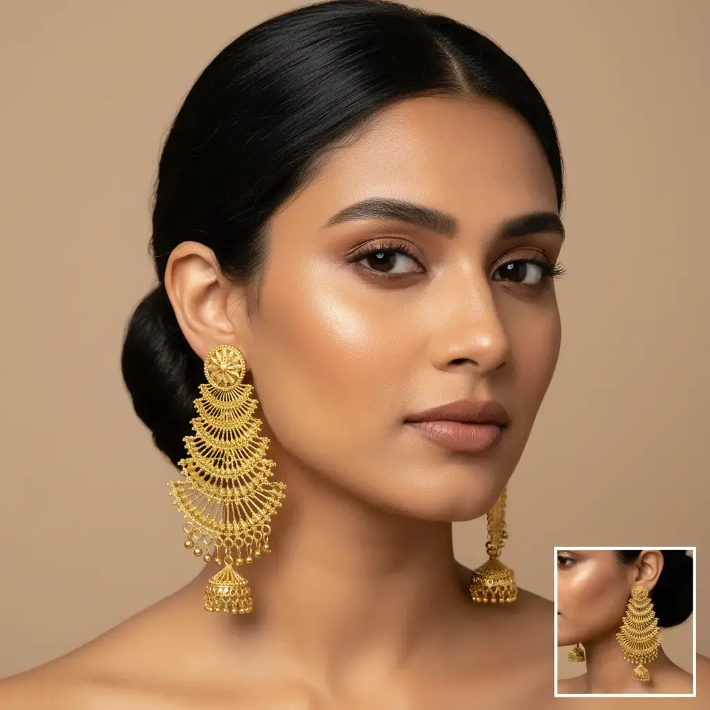 Women's Gold-Plated Long Dangle Earrings - 1 Pair, Layered Tiered Fan Design, Metal Coating, Lightweight Movement Flow, Traditional Wedding Statement Drop Earrings for Birthday Party simple style jewelry, One Pair