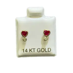 14k Gold Heart Bezel Earrings with Ruby Accents and Diamond Details for Elegant Jewelry Lovers