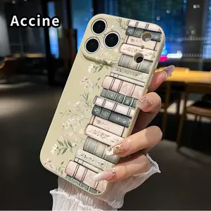 Straight Edge Phone Case for iPhone 17 15 16 14 Pro Max 13 12 11 XR XS Plus Air E  Floral Book Stack Pattern Full Body Protection Shockproof Soft Liquid Silicone Cover Cellphone Protective