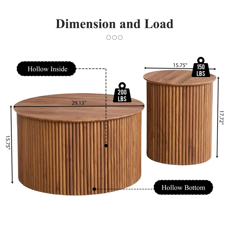 Giratree Fluted Round Nesting Coffee Table Set of 2, Mid Century Modern Wood Coffee Tables and End Table Set, Circle Side Table Minimalist Center Tables for Living Room, Office Giratree Fluted Round Nesting Coffee Table Set of 2, Mid Century Modern Wood Coffee Tables and End Table Set, Circle Side Table Minimalist Center Tables for Living Room, Office