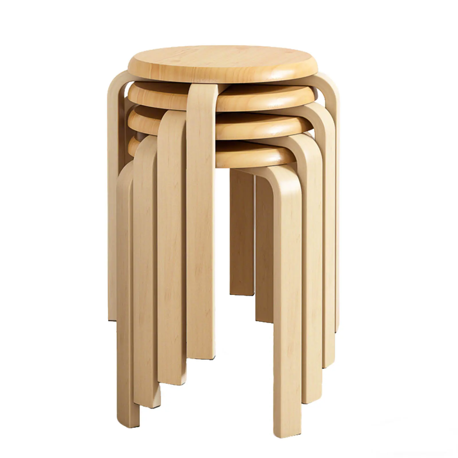 Durable Stackable Bentwood Dining Chairs Set of 4, 18" Round Backless Nesting Stools with Anti-Slip Felt Pads, Ideal for Classrooms, Dining Rooms