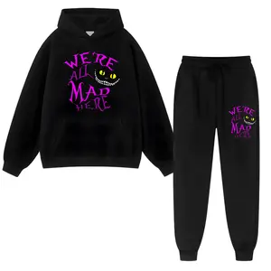 2 piece sets We're All Mad Here Cheshire Cat outfits black sweatpants outfits long sleeve tops