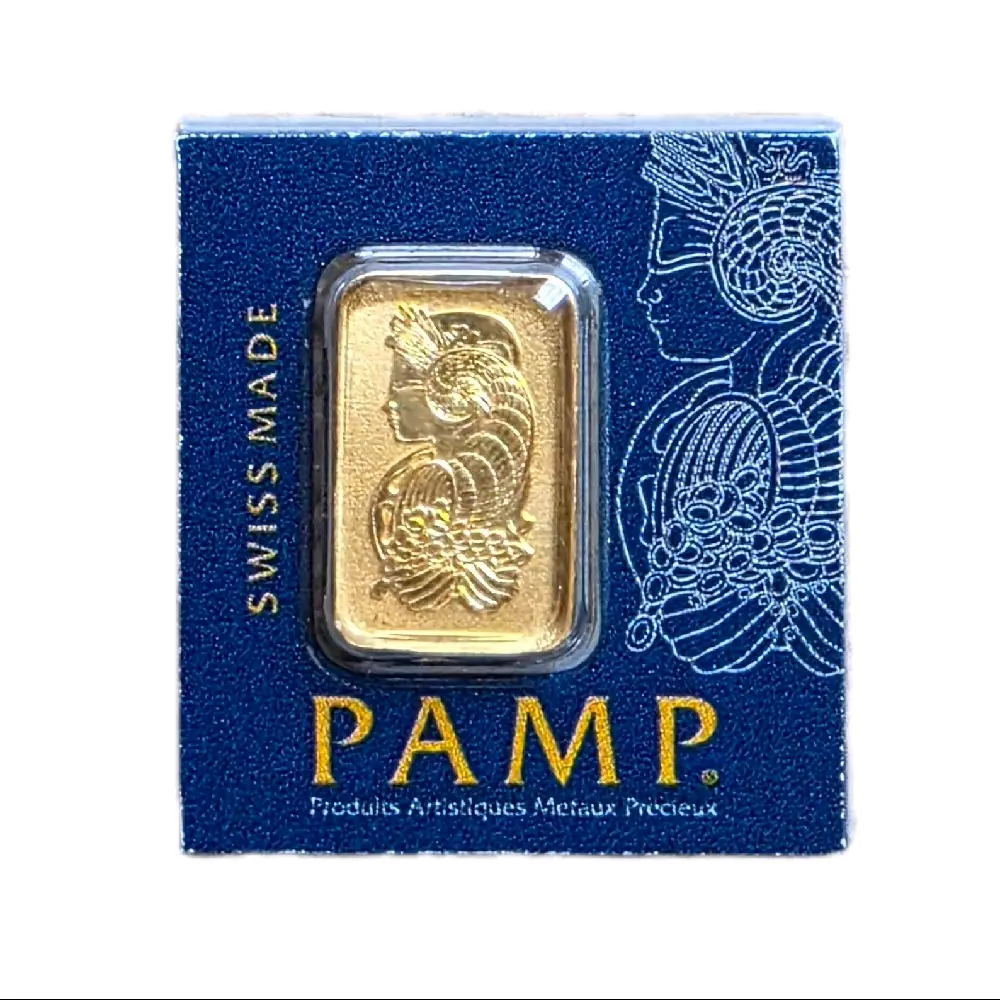 One Gram .9999 Gold Pamp Suisse Bar in Assay