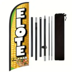 Elote Shop Flag, Polyester Advertising Flag for Elote Shop, Includes Flag Pole and Ground Stake, Outdoor Promotion Banner Decoration, Outdoor Banners