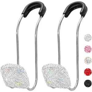 Headrest Hooks Bling  Accessories Rhinestones Universal Auto  Seat Headrest Metal Hanger Organizer  Holder for Bag Purse Clothes Grocery 2 count (White)